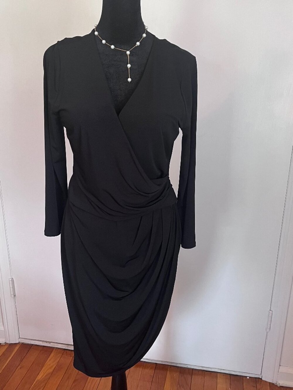 Black Wrap-Style Long Sleeve Dress